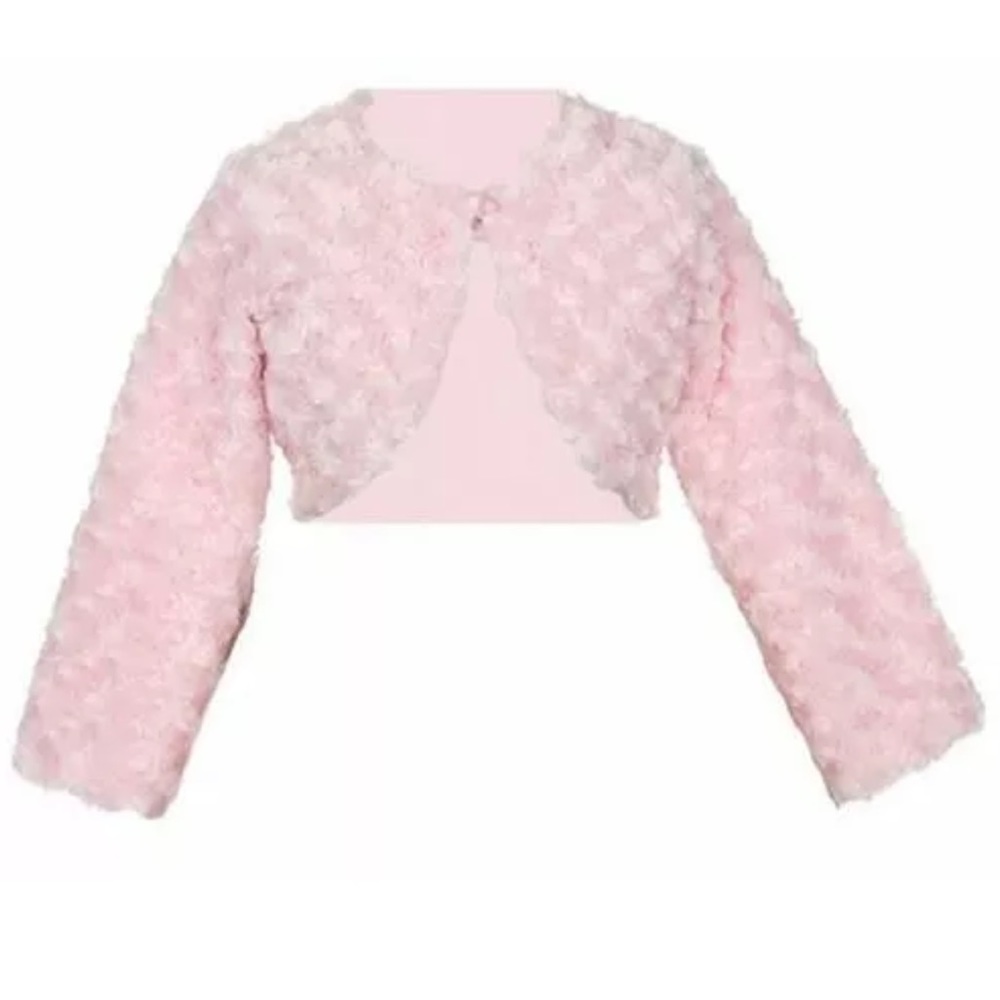 ☘️Girls Pink Faux Fur Cardigan Mini Jacket New